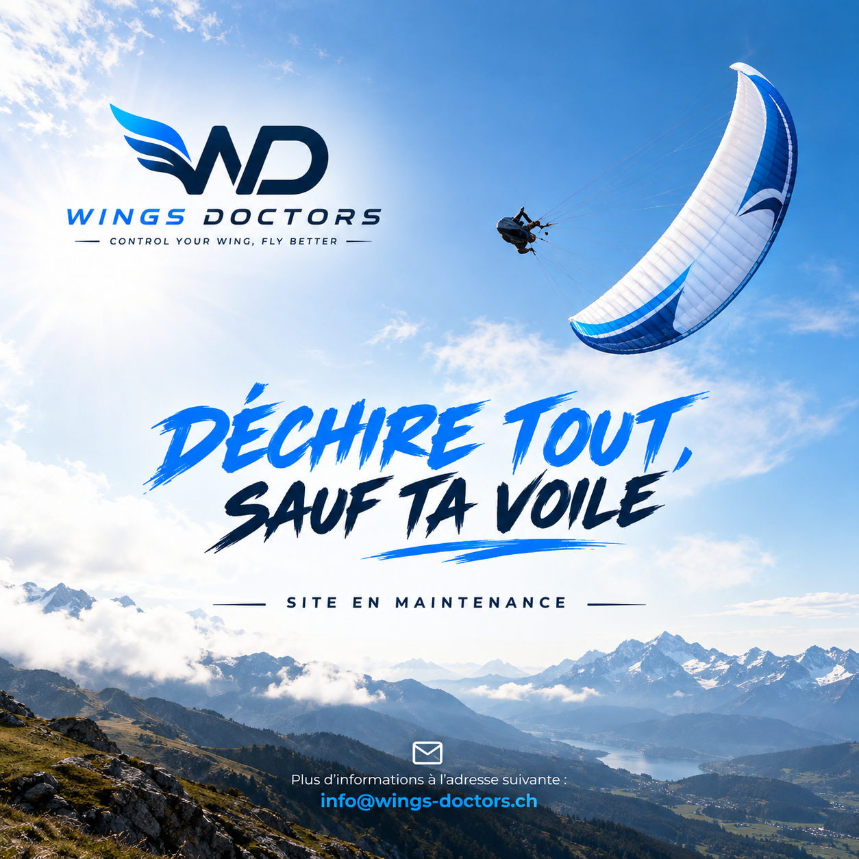 Wings Doctors — Déchire tout, sauf ta voile. Site en maintenance. Plus d'informations : info@wings-doctors.ch.